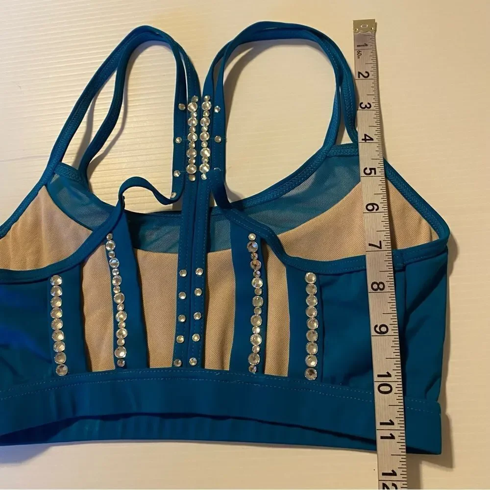 Weissman Balera dance teal sport Mesh Strappy Bra Top crop rhinestone MT10874 SA